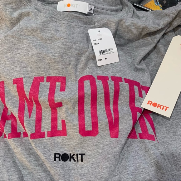 -New With Tags Rokit Mens Graphic Game Over Gray T Shirt Size XL - Picture 4 of 7